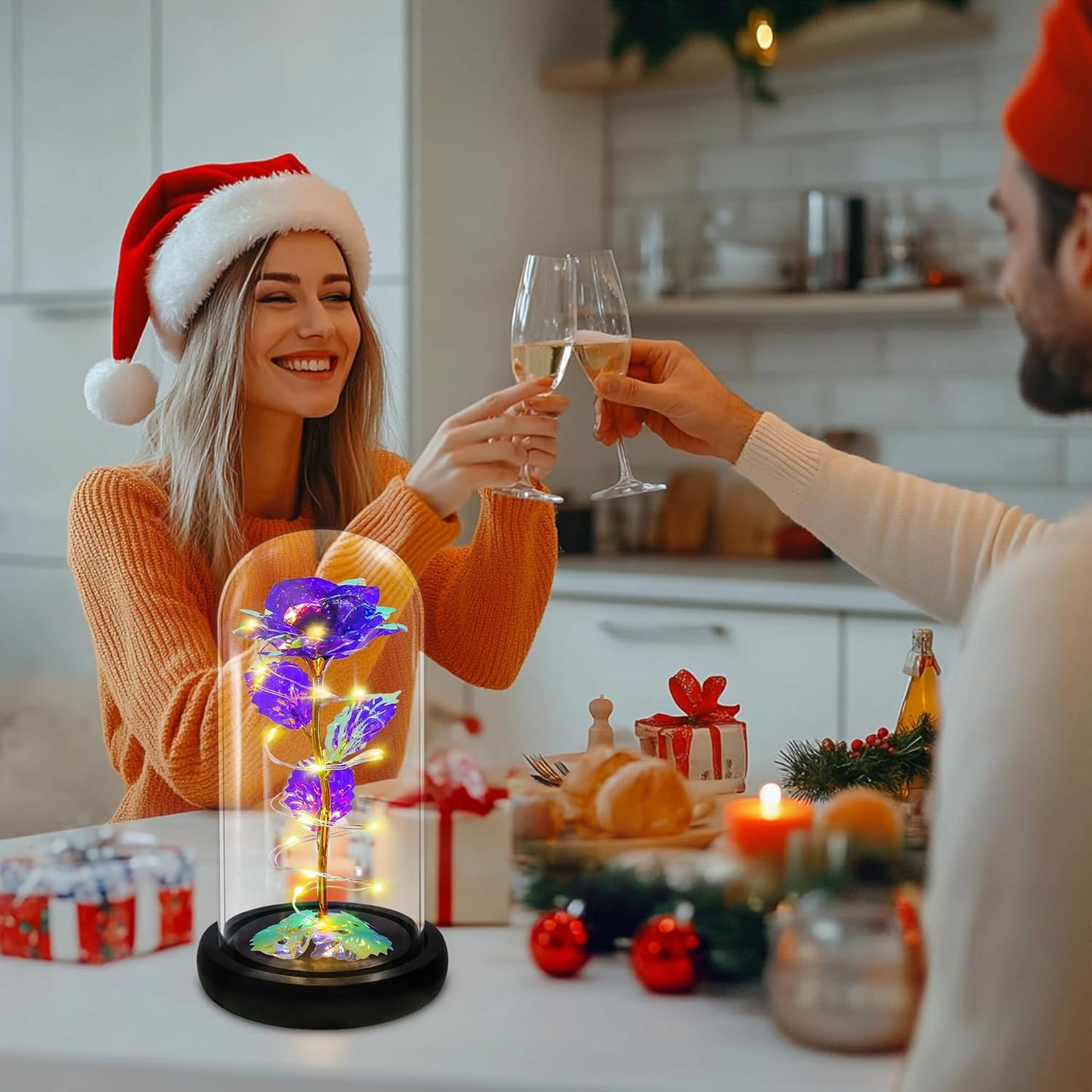 Birthday Gifts for Women,Flowers for Delivery Prime,Colorful Purple Light up Rose in a Glass Dome,Christmas Rose Gifts for Her Mom Women Wife Girl Grandma on Christmas Anniversary Valentines