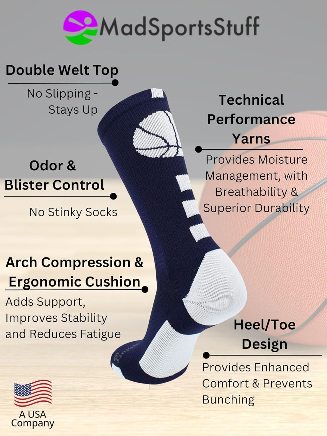 Basketball Socks for Boys Girls - Athletic Crew Socks - Youth and Adult Sizes