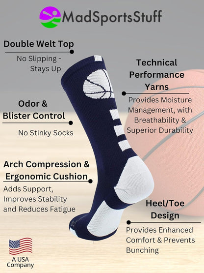 Basketball Socks for Boys Girls - Athletic Crew Socks - Youth and Adult Sizes