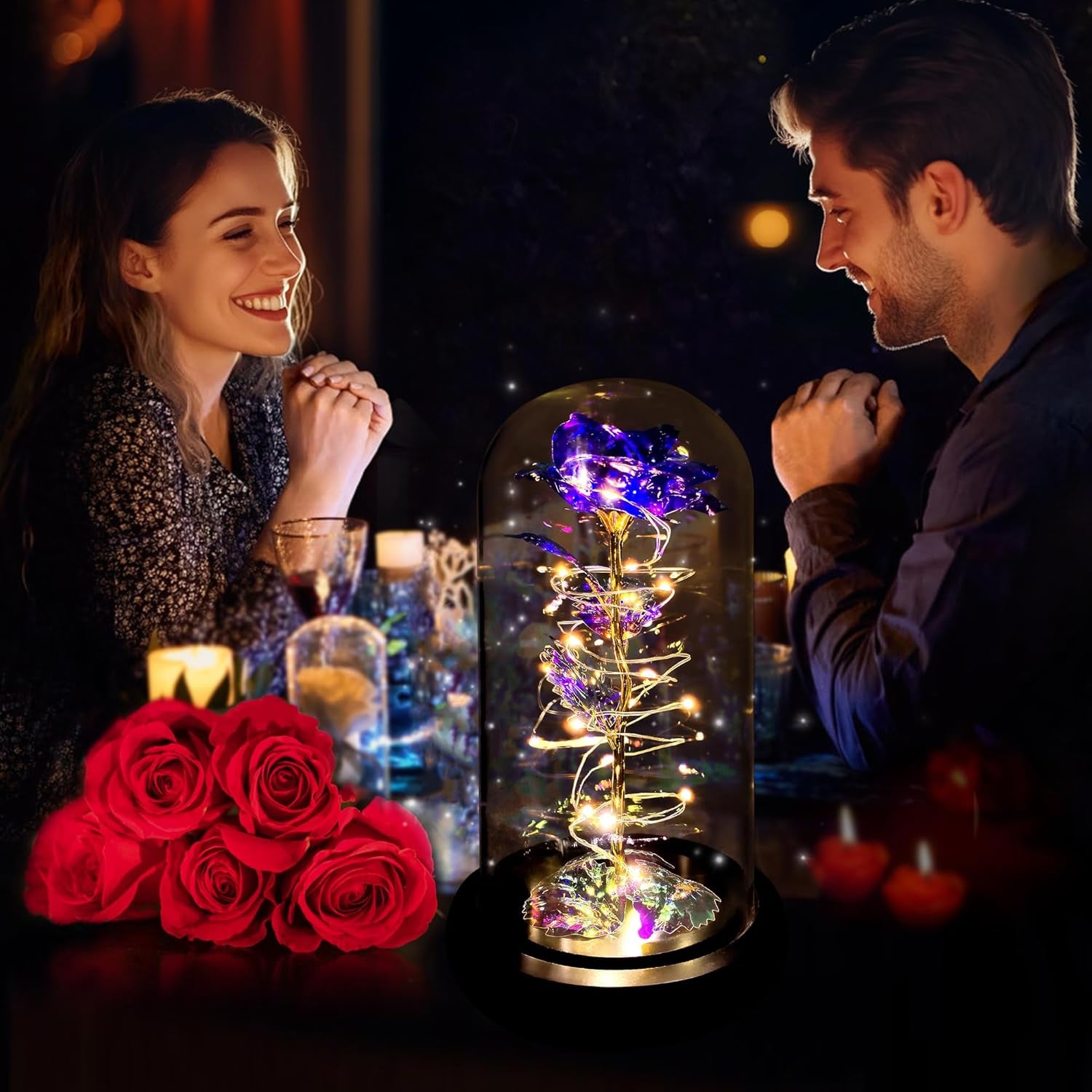 Birthday Gifts for Women,Flowers for Delivery Prime,Colorful Purple Light up Rose in a Glass Dome,Christmas Rose Gifts for Her Mom Women Wife Girl Grandma on Christmas Anniversary Valentines