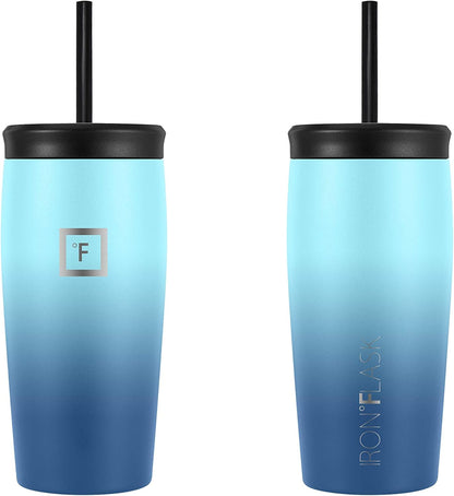 Nomad Tumbler - 2 Lids Straw/Flip, Vacuum Insulated Stainless Steel Bottle, Double Walled, Drinking Cup, Thermo Coffee Travel Mug, Water - Blue Waves, 16 Oz