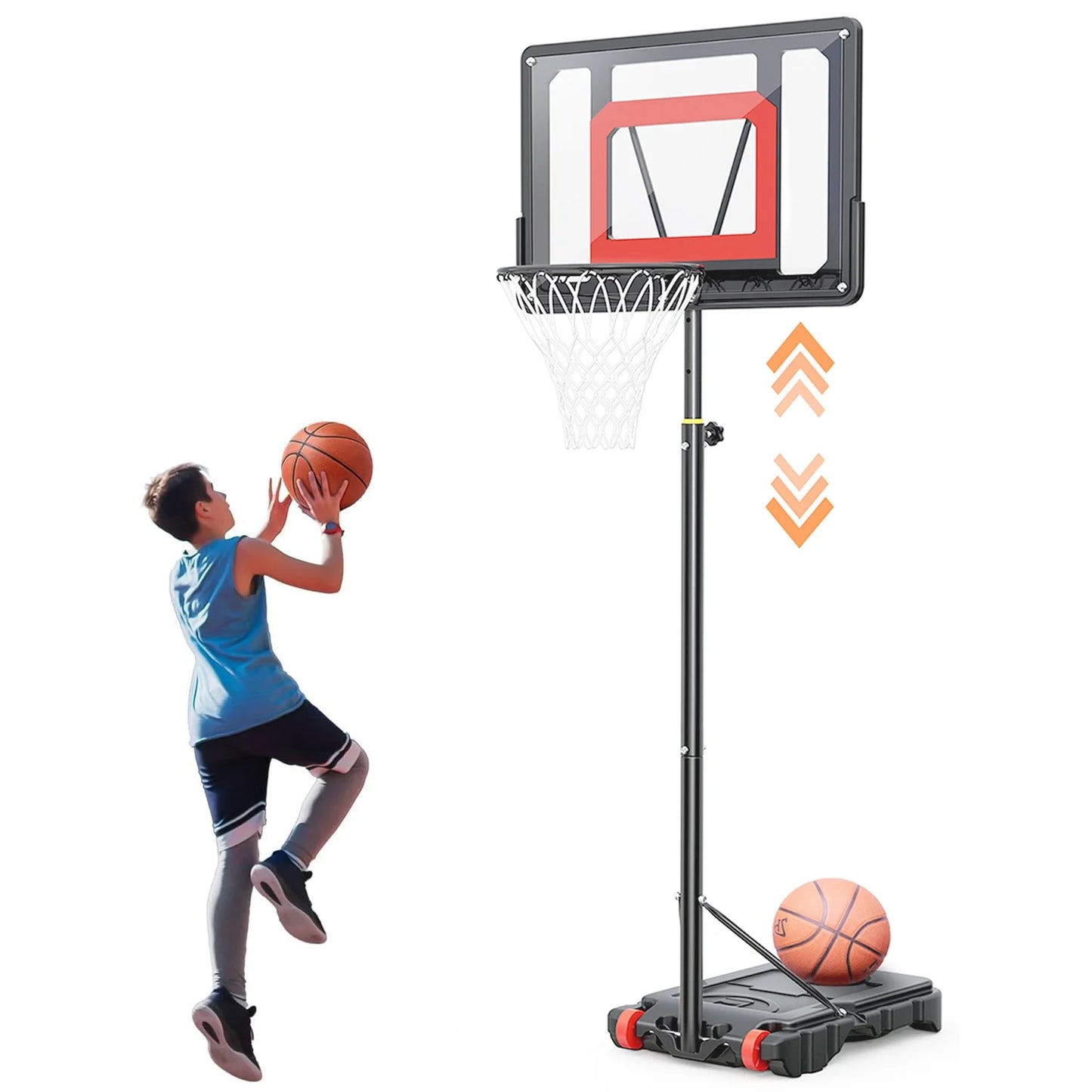 Portable Basketball Hoop Outdoor, 33In Basketball Goals 5-7Ft Height Adjustable PVC Basketball Hoop Goals for Basketball Court Kids Toddlers Play Outdoor