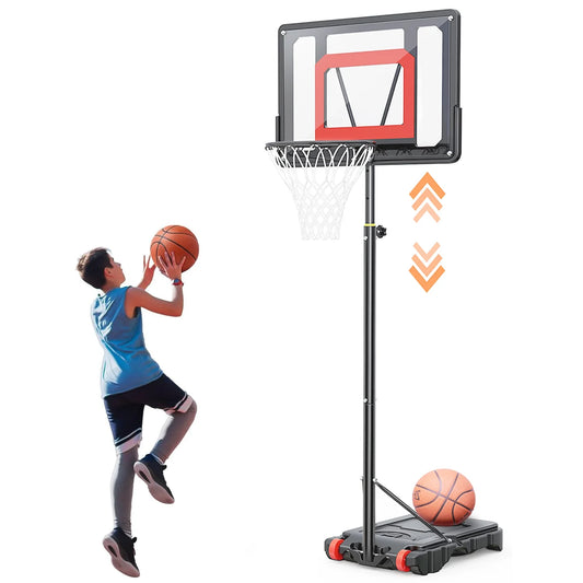Portable Basketball Hoop Outdoor, 33In Basketball Goals 5-7Ft Height Adjustable PVC Basketball Hoop Goals for Basketball Court Kids Toddlers Play Outdoor